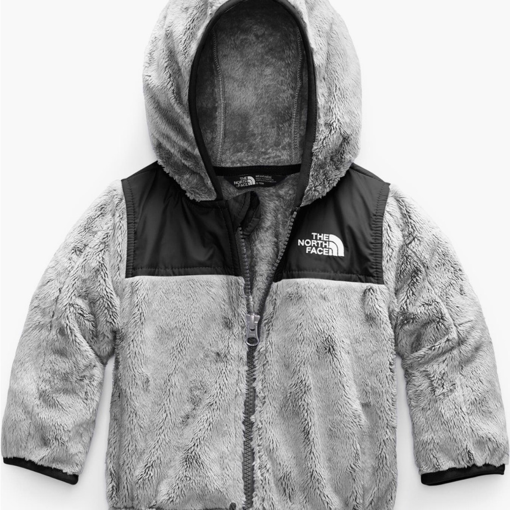 The North Face Black and Gray Hooded Fleece Jacket Oso